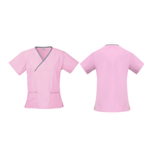 Load image into Gallery viewer, Ladies Contrast Crossover Scrubs Top
