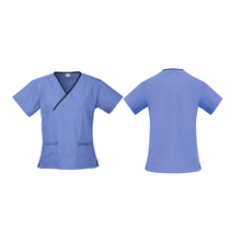 Load image into Gallery viewer, Ladies Contrast Crossover Scrubs Top
